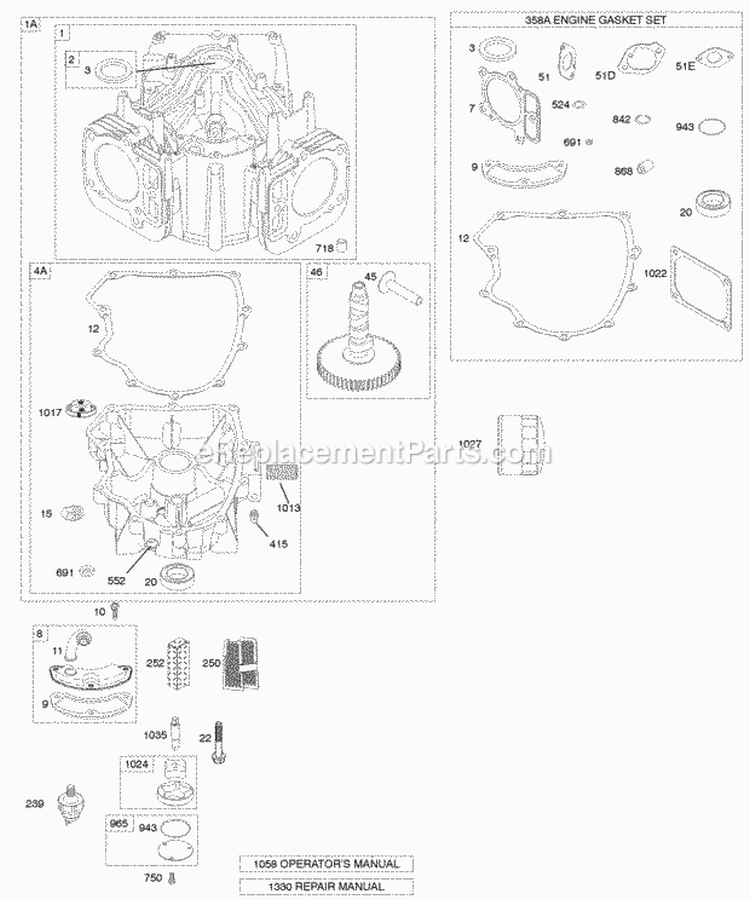 Crankcase CoverSump Cylinder Gasket Set-Engine Diagram and Parts List for 406577-0105-E1  Briggs and Stratton Engine